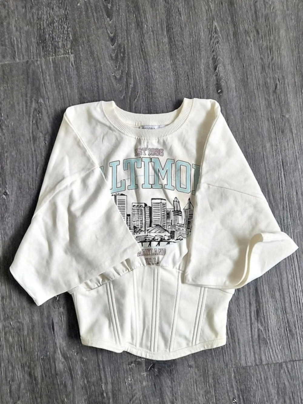 White Corset Bottom Top With Baltimore Print